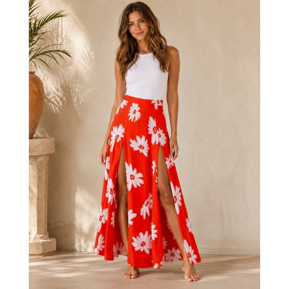 Maeve Anthropologie Floral Maxi Skirt Womens 2 Red Orange White